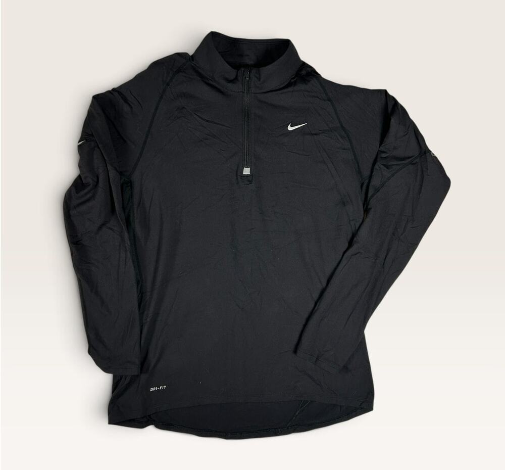 Nike Dri-Fit Mens Large Black 1/4 Zip Long Sleeve Running Pullover